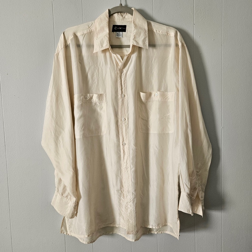 Vintage 90s Reputation Silk Shirt Womens‎ M Oversized Sustainable Neutral